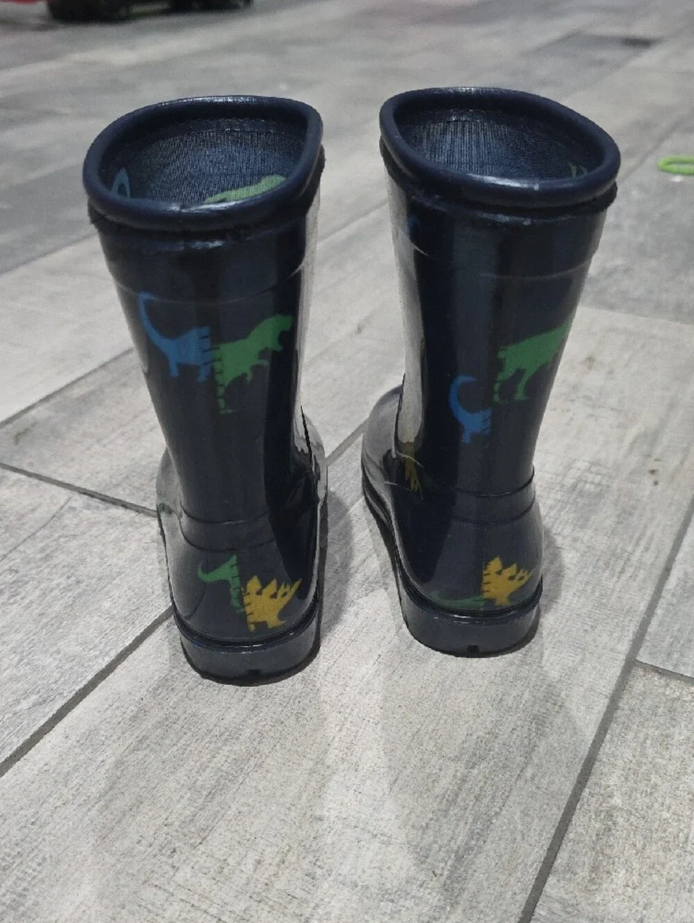 Toddler Navy Rain Boots with Green & Yellow Dinosaurs Size 6 Toddler- Carters
